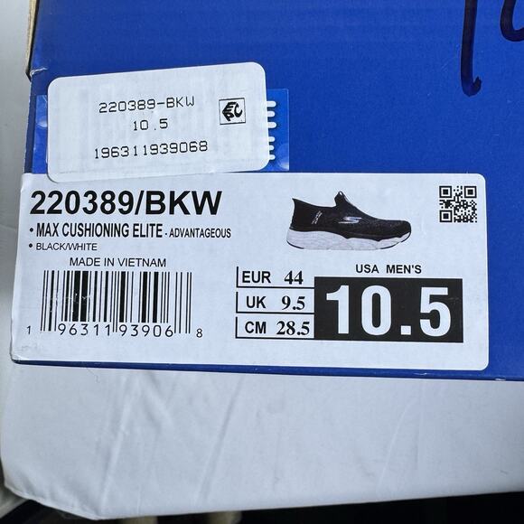 Skechers Max Cushioning Men's Size 10.5 Black/White Slip-Ins Hand Free - Picture 13 of 13